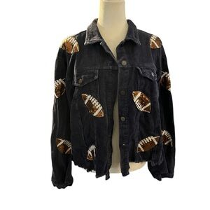 Cropped Purple/Blue Corduroy Jacket with Sequin Football Patches Size 2XL